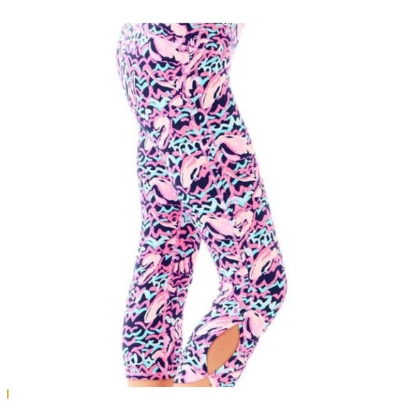 Lilly Pulitzer Luxletic Cropped Leggings Lobstah Roll Print Women’s Large EUC - Picture 1 of 11